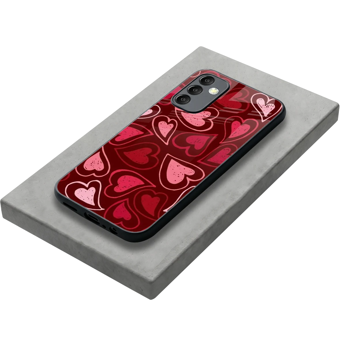 Wine Cascade Hearts stylish phone case for samsung galaxy m14 5g | glossy glass and slim fit