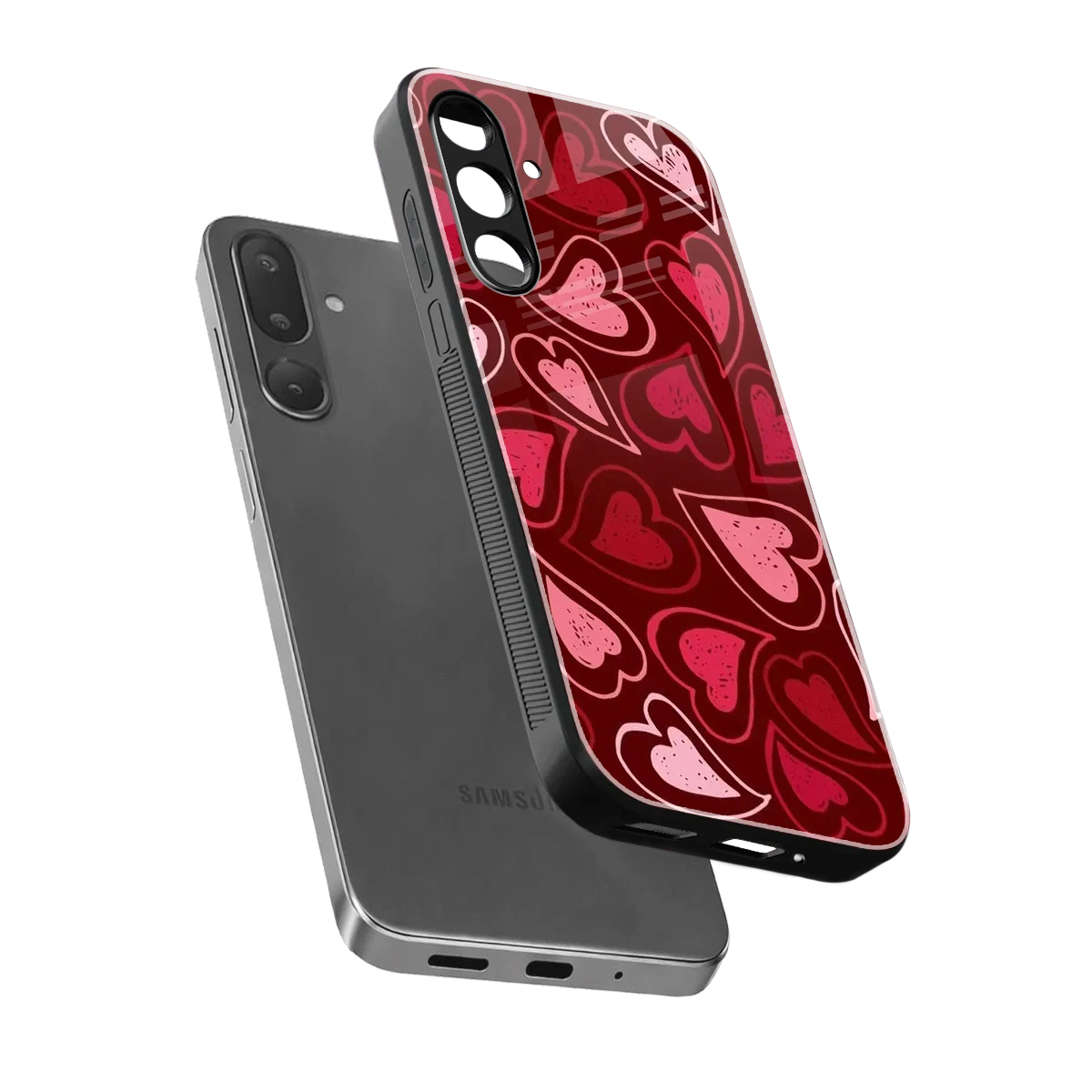 Wine Cascade Hearts sleek samsung galaxy m16 5g cover with tempered glass back and TPU edges