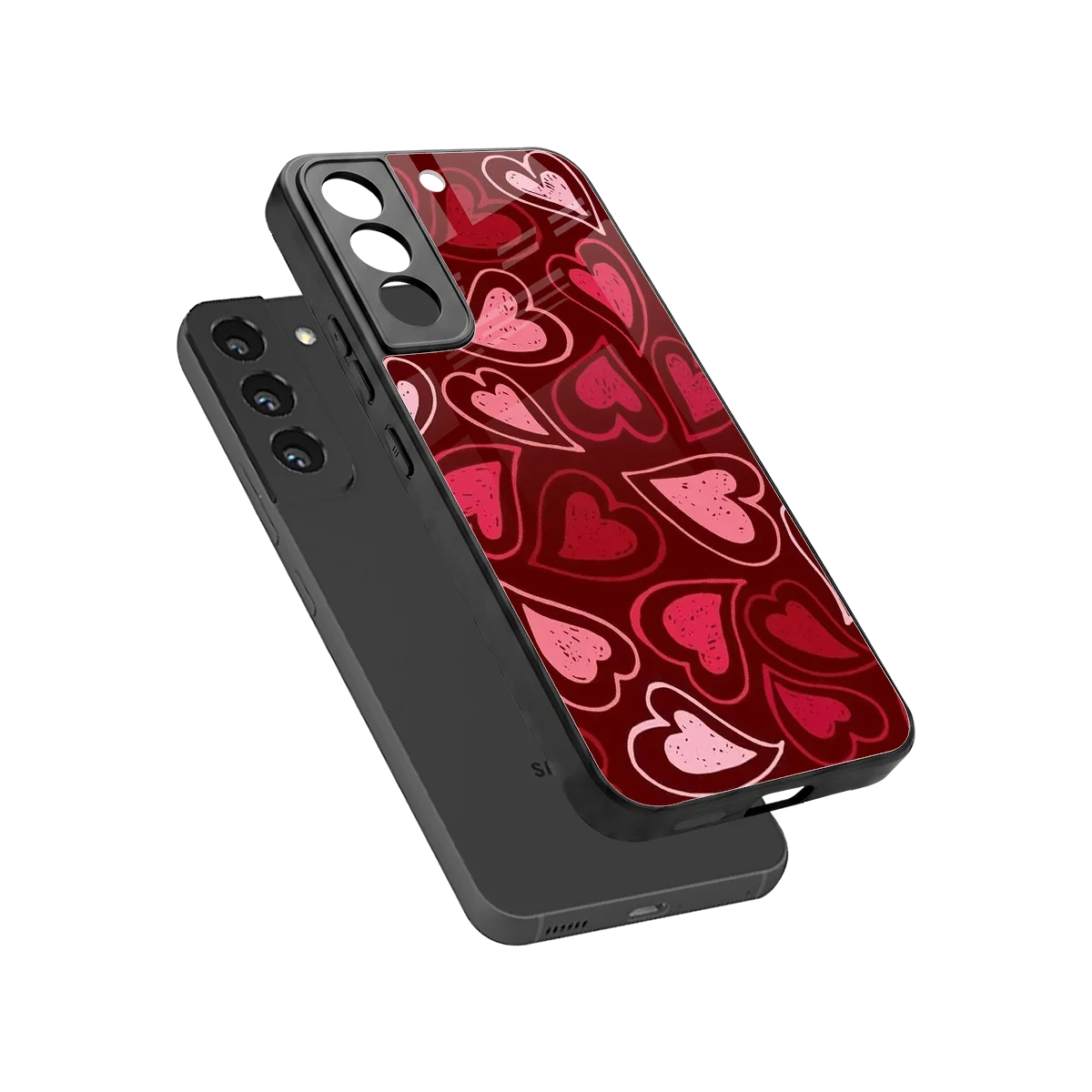 Wine Cascade Hearts sleek samsung galaxy s22 cover with tempered glass back and TPU edges