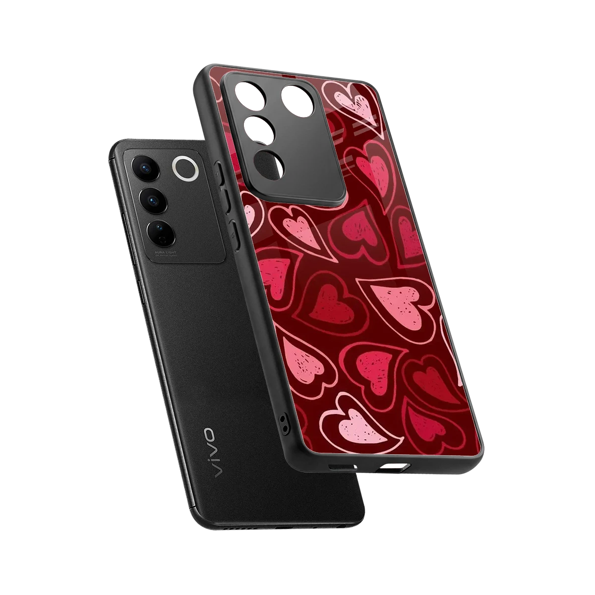 Wine Cascade Hearts sleek vivo v27 5g cover with tempered glass back and TPU edges
