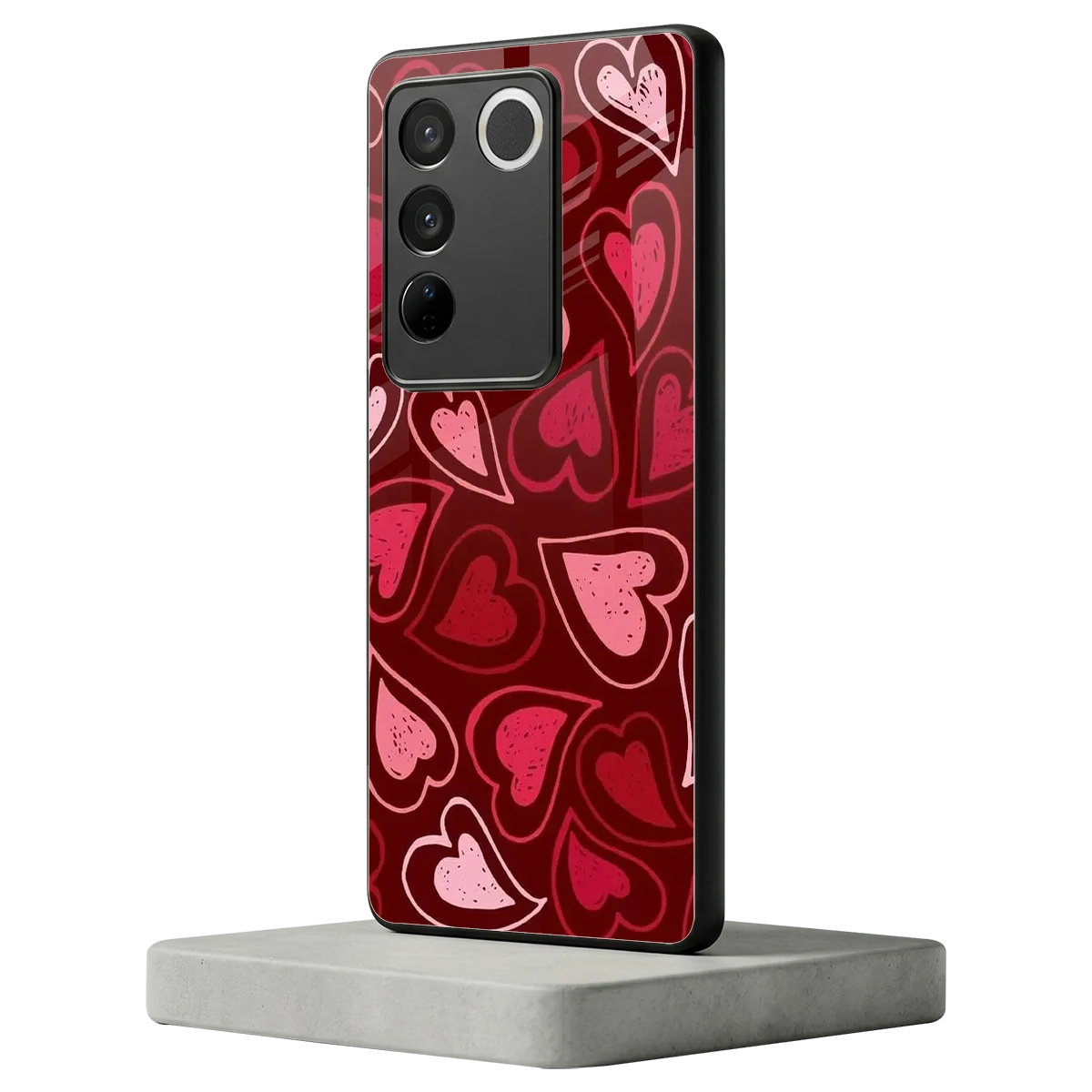 Wine Cascade Hearts vivo v27 5g mobile cover | shockproof glass phone case