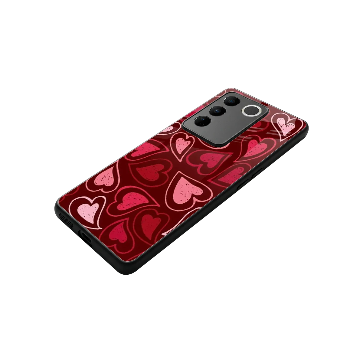 Wine Cascade Hearts stylish phone case for vivo v27 5g | glossy glass and slim fit