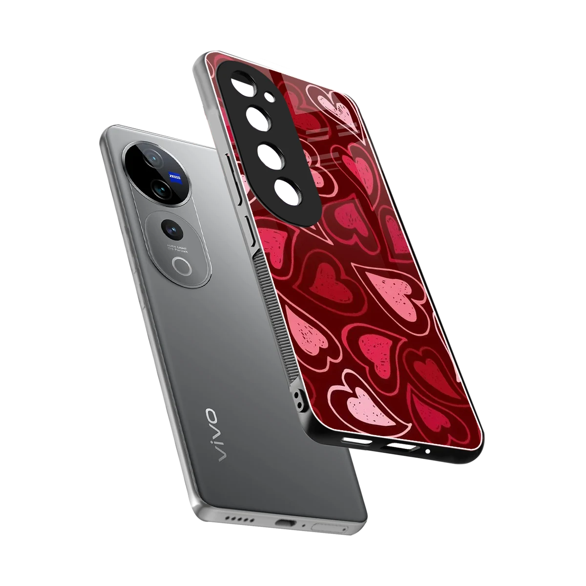 Wine Cascade Hearts sleek vivo v40 pro cover with tempered glass back and TPU edges