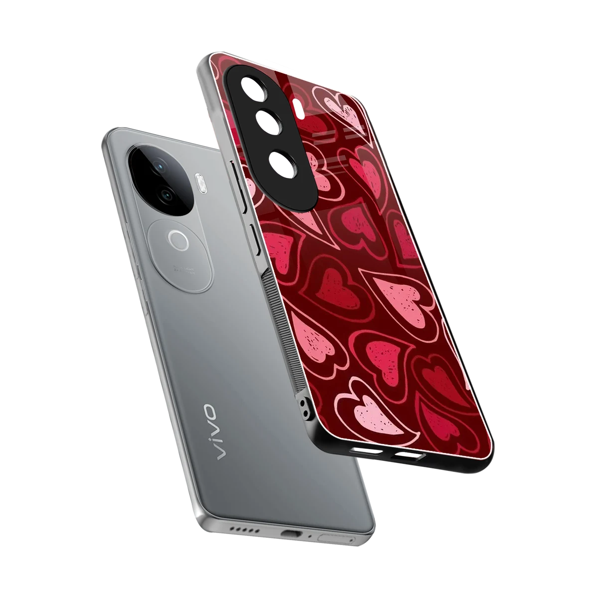 Wine Cascade Hearts sleek vivo v40e cover with tempered glass back and TPU edges