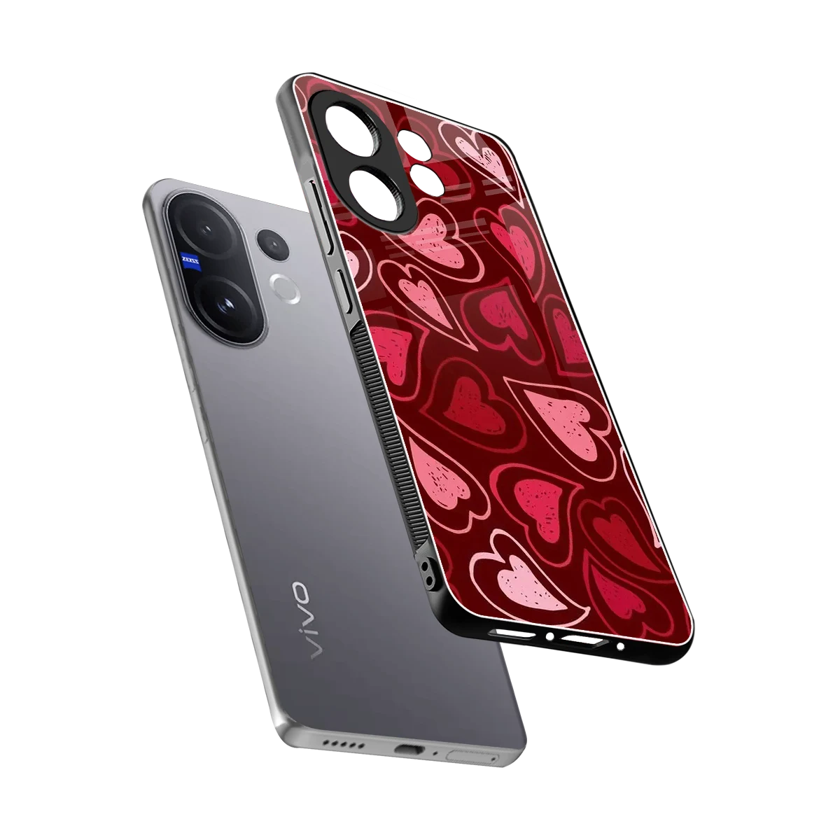 Wine Cascade Hearts sleek vivo v60 cover with tempered glass back and TPU edges