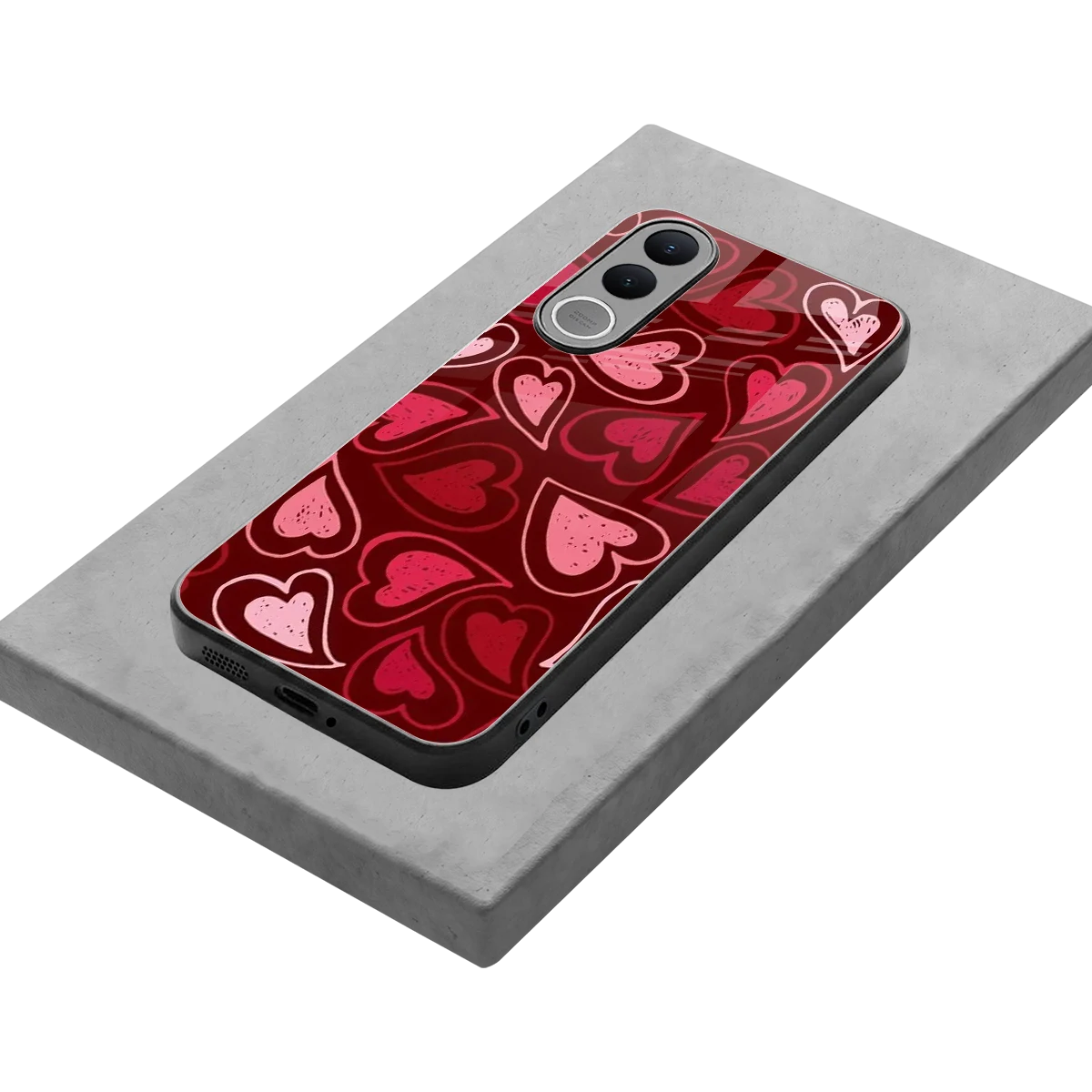 Wine Cascade Hearts stylish phone case for vivo v70 fe | glossy glass and slim fit