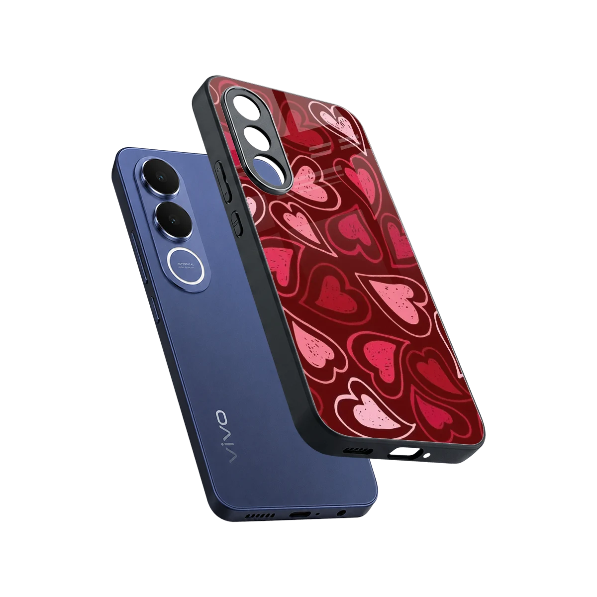 Wine Cascade Hearts sleek vivo v70 fe cover with tempered glass back and TPU edges