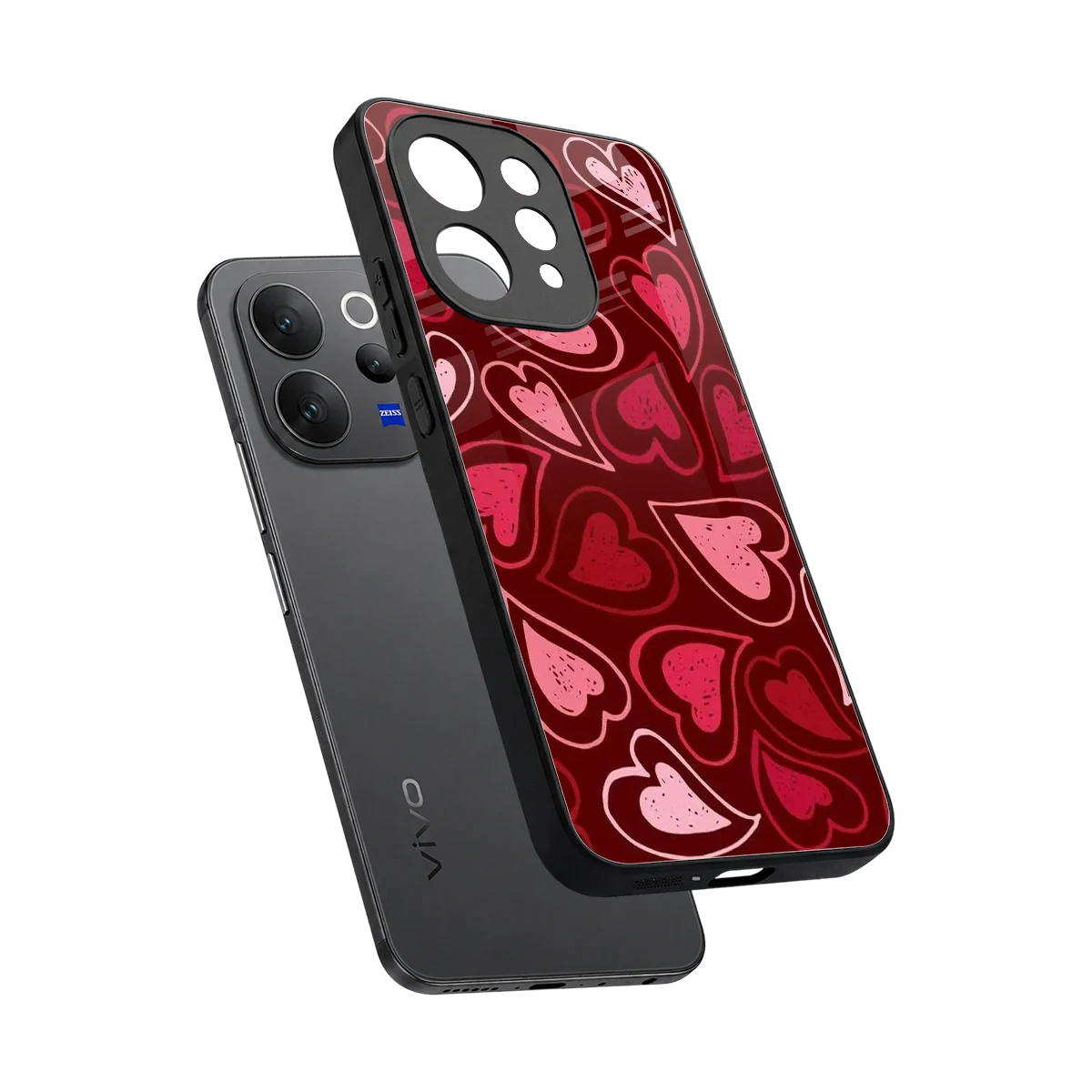 Wine Cascade Hearts sleek vivo v70 cover with tempered glass back and TPU edges