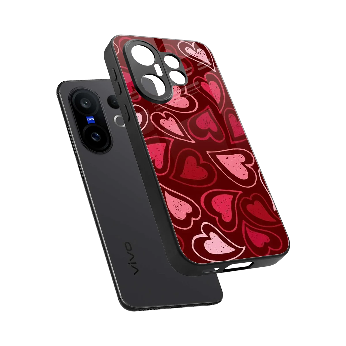 Wine Cascade Hearts sleek vivo x200 fe cover with tempered glass back and TPU edges