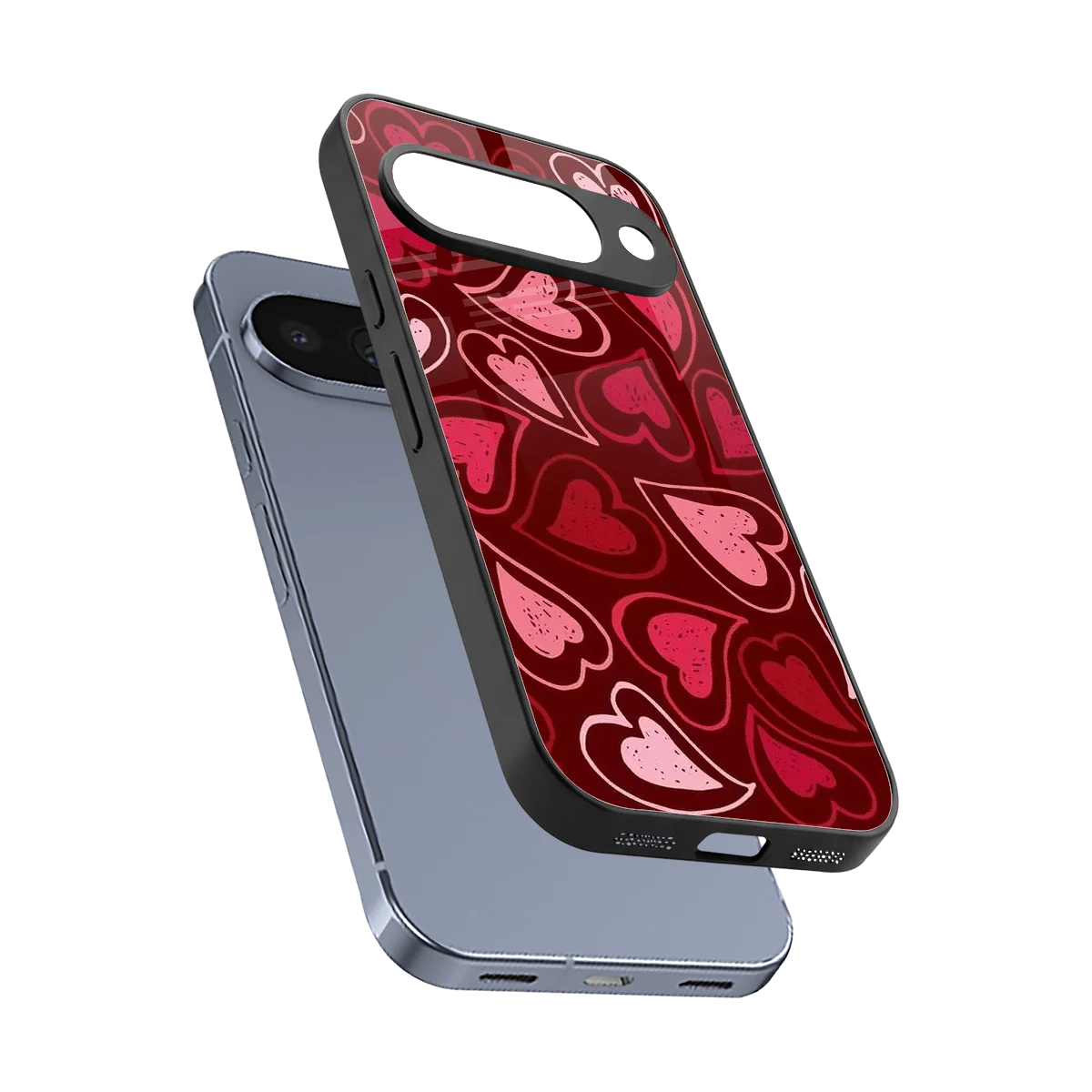 Wine Cascade Hearts sleek google pixel 10 cover with tempered glass back and TPU edges