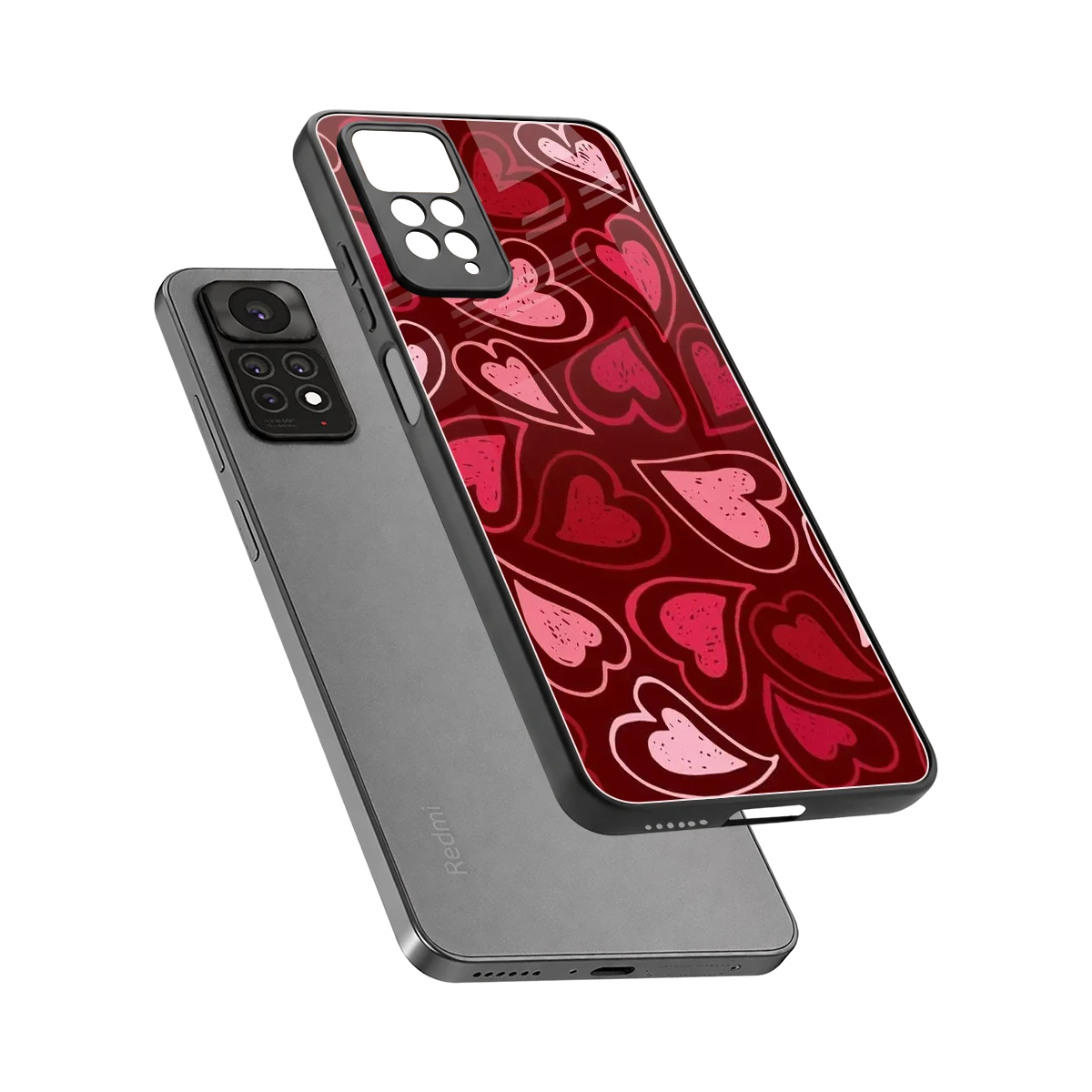 Wine Cascade Hearts sleek redmi note 11 pro cover with tempered glass back and TPU edges