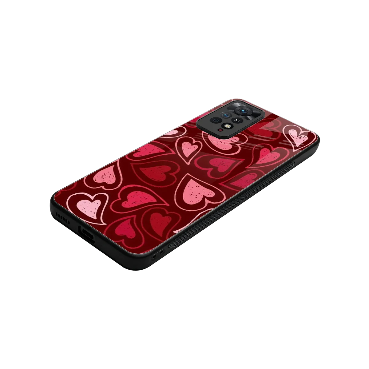 Wine Cascade Hearts stylish phone case for redmi note 11 pro | glossy glass and slim fit