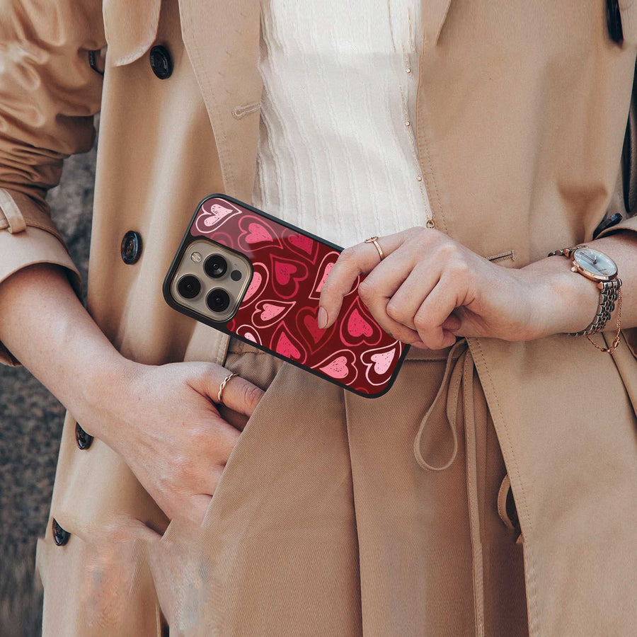 Wine Cascade Hearts Phone Case for Iphone 14 Plus | Glass Case