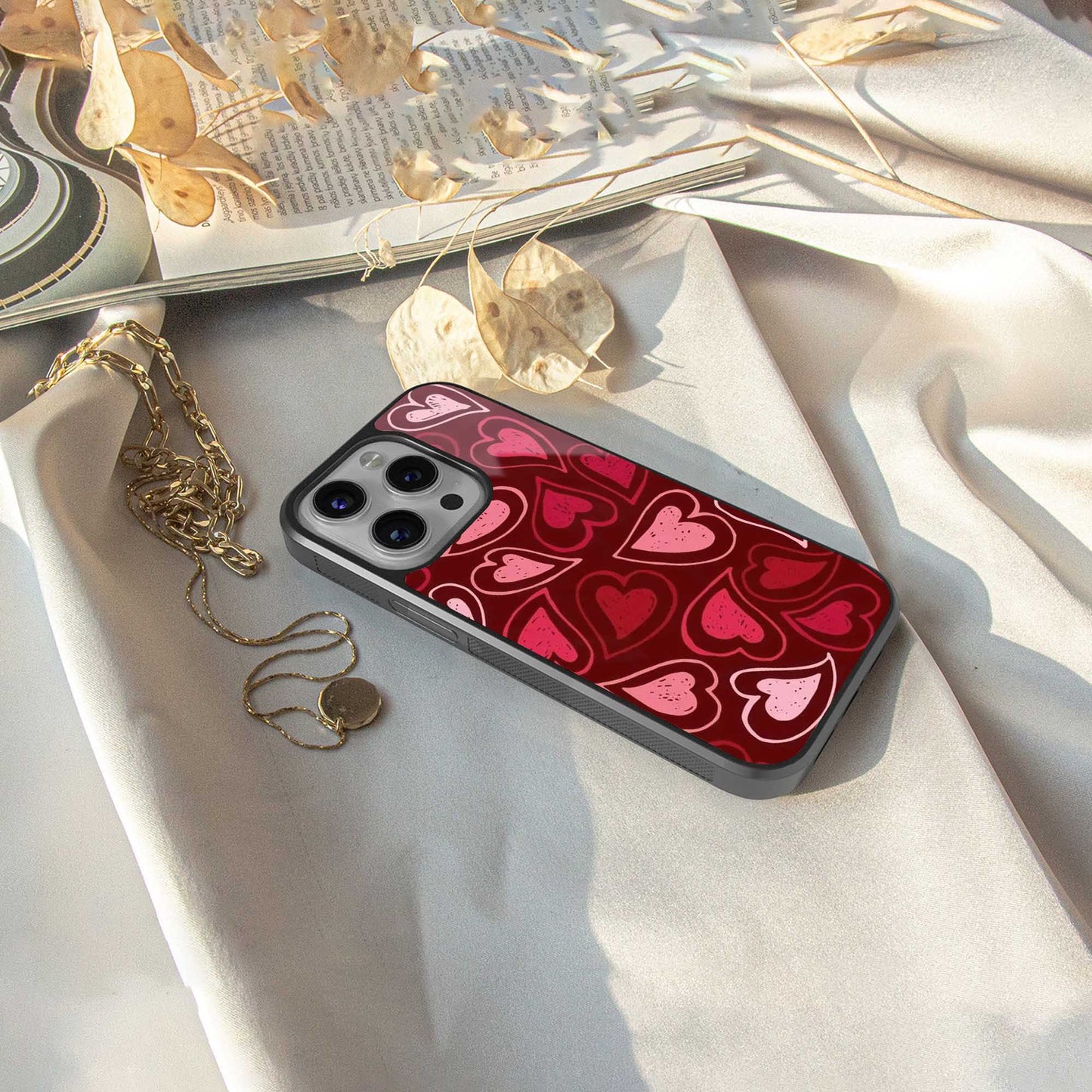 Wine Cascade Hearts Phone Case for Iphone 16 | Glass Case