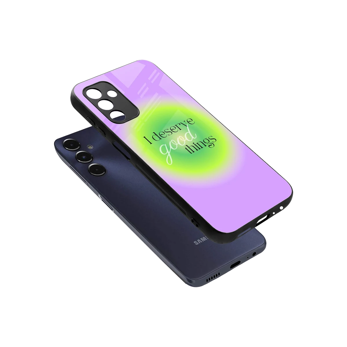 Worthy Glow sleek samsung galaxy m14 5g cover with tempered glass back and TPU edges