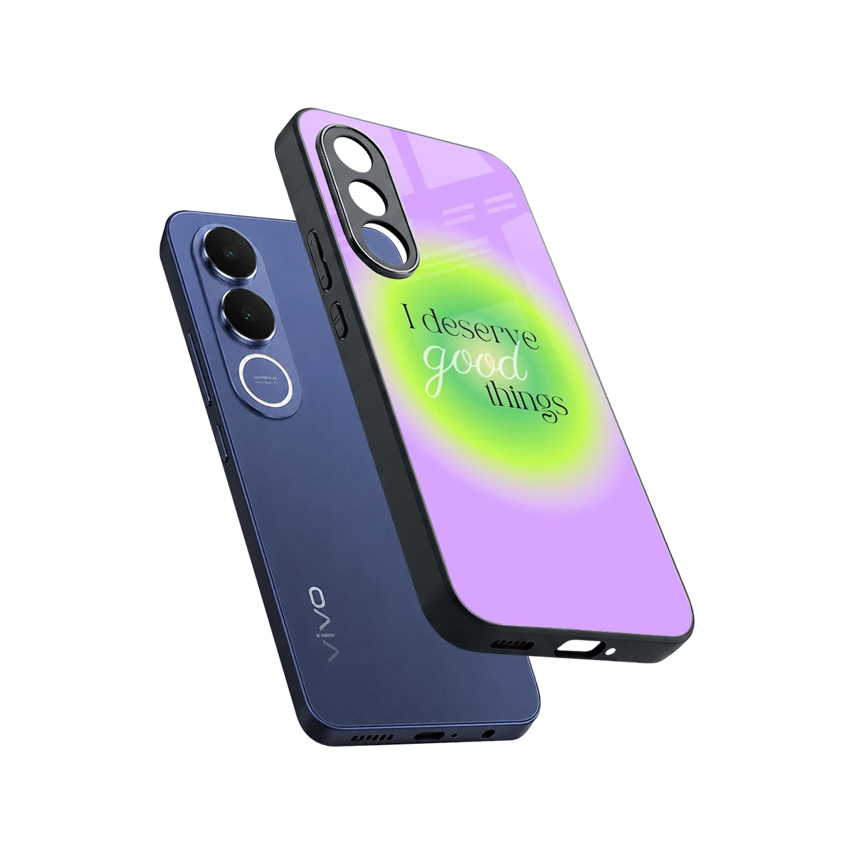 Worthy Glow sleek vivo v70 fe cover with tempered glass back and TPU edges