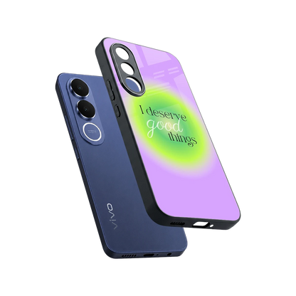 Worthy Glow sleek vivo v70 fe cover with tempered glass back and TPU edges