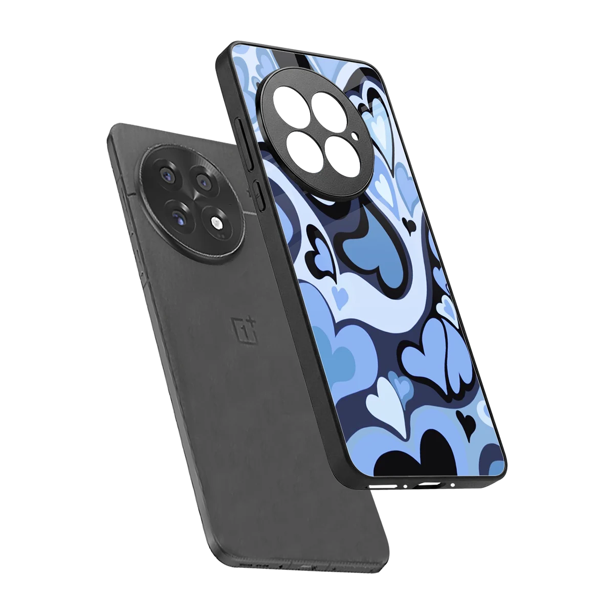 Y2K Blue Meltdown Hearts sleek oneplus 13 cover with tempered glass back and TPU edges