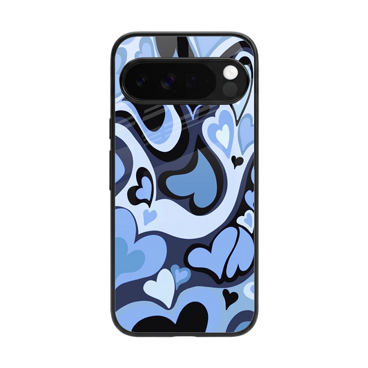 Y2K Blue Meltdown Hearts back phone cover | glass case for google pixel 10 pro xl