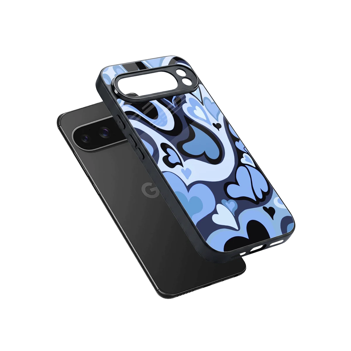 Y2K Blue Meltdown Hearts sleek google pixel 10 pro xl cover with tempered glass back and TPU edges