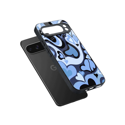 Y2K Blue Meltdown Hearts sleek google pixel 10 pro xl cover with tempered glass back and TPU edges