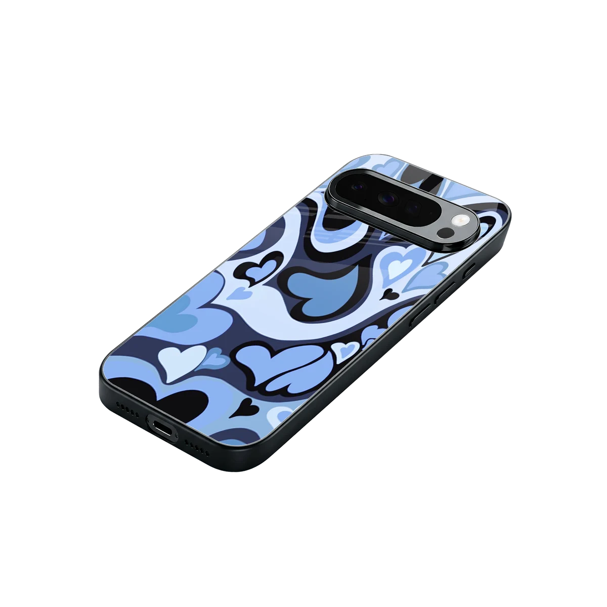 Y2K Blue Meltdown Hearts stylish phone case for google pixel 10 pro xl | glossy glass and slim fit