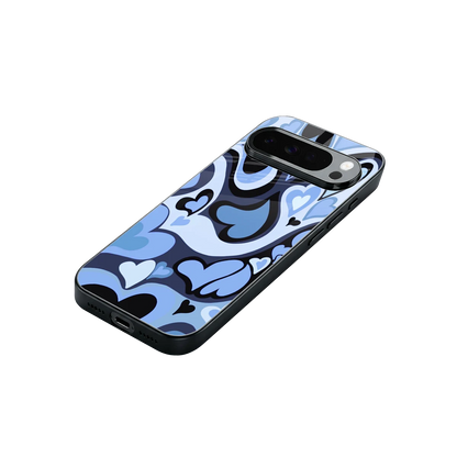 Y2K Blue Meltdown Hearts stylish phone case for google pixel 10 pro xl | glossy glass and slim fit