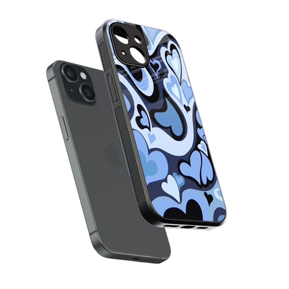 Y2K Blue Meltdown Hearts sleek iphone 14 cover with tempered glass back and TPU edges