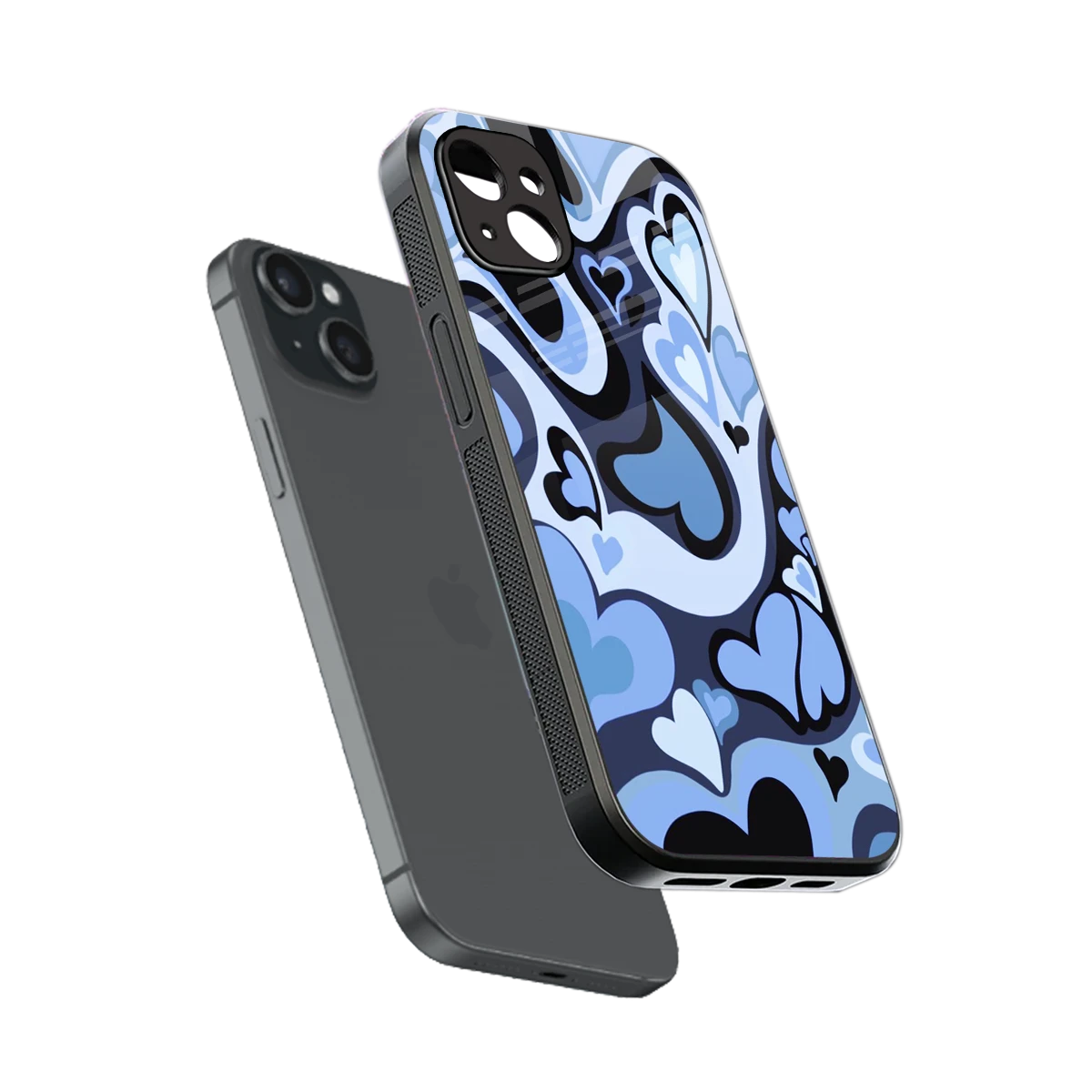 Y2K Blue Meltdown Hearts sleek iphone 14 plus cover with tempered glass back and TPU edges