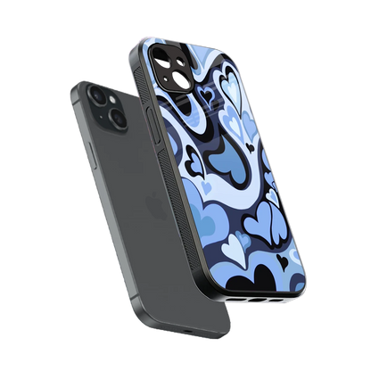 Y2K Blue Meltdown Hearts sleek iphone 14 plus cover with tempered glass back and TPU edges