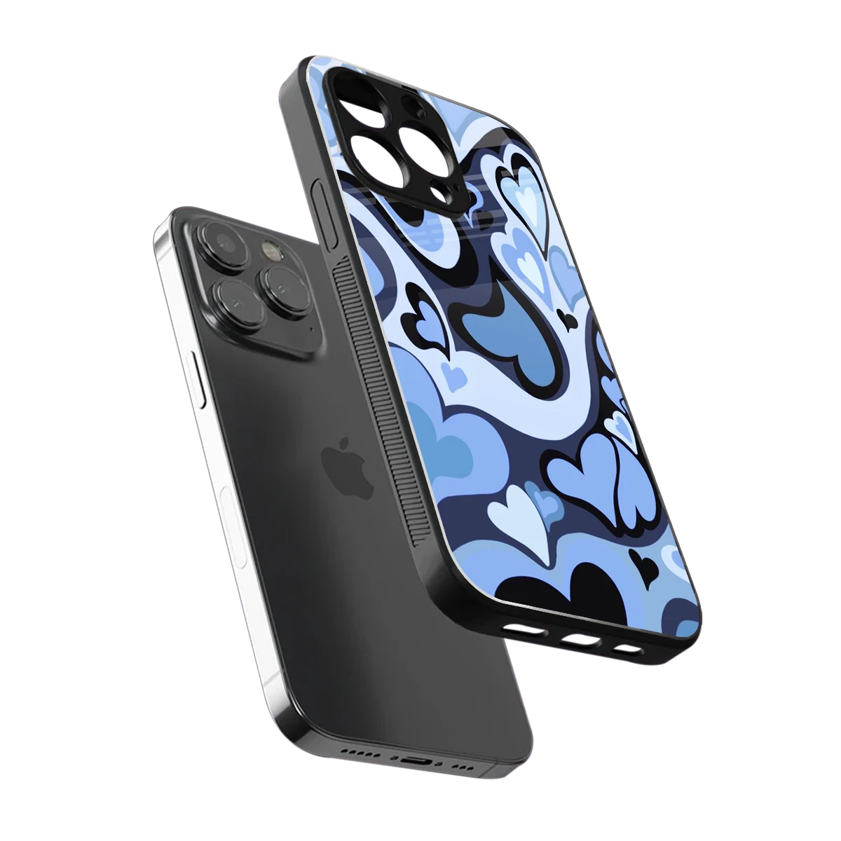 Y2K Blue Meltdown Hearts sleek iphone 15 pro max cover with tempered glass back and TPU edges