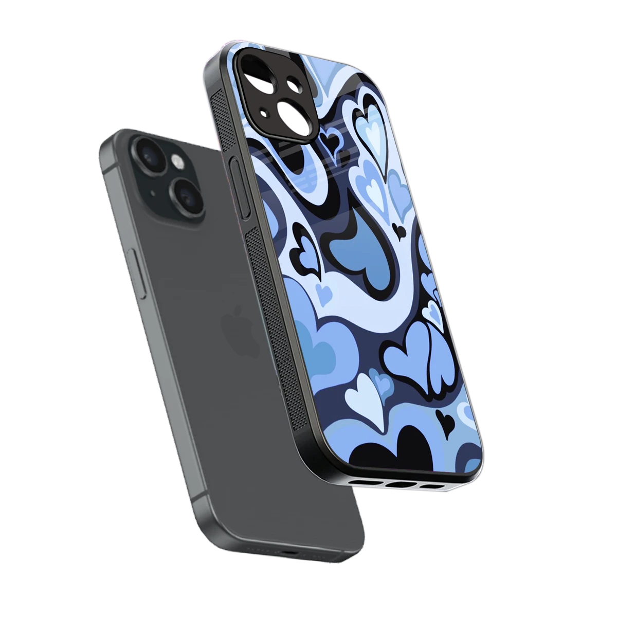 Y2K Blue Meltdown Hearts sleek iphone 15 cover with tempered glass back and TPU edges