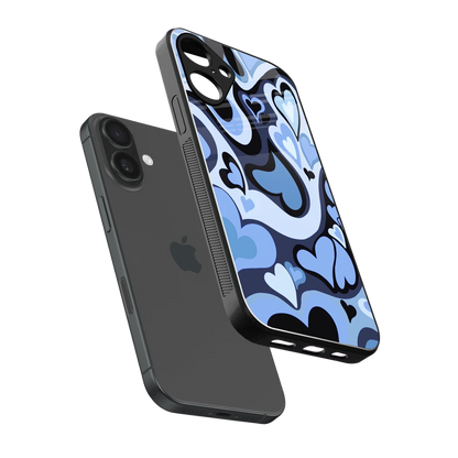 Y2K Blue Meltdown Hearts sleek iphone 16 plus cover with tempered glass back and TPU edges
