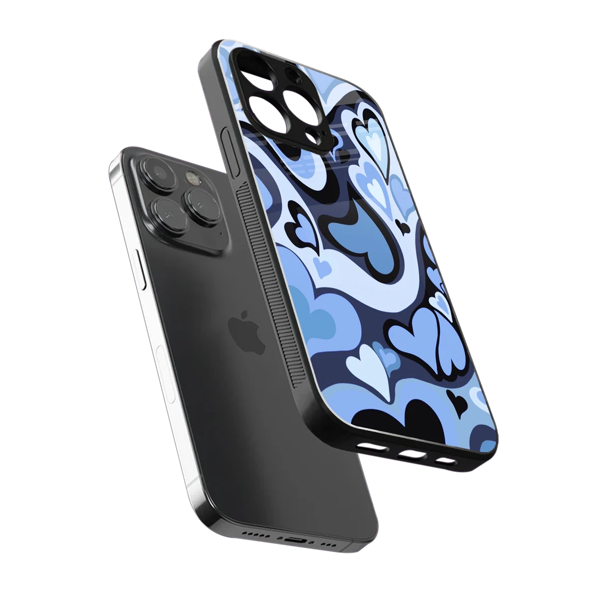 Y2K Blue Meltdown Hearts sleek iphone 16 pro max cover with tempered glass back and TPU edges