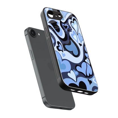 Y2K Blue Meltdown Hearts sleek iphone 17e cover with tempered glass back and TPU edges