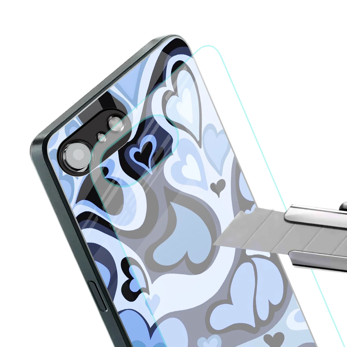 Y2K Blue Meltdown Hearts stylish phone case for iphone 16e | glossy glass and slim fit