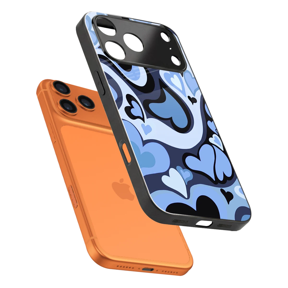 Y2K Blue Meltdown Hearts sleek iphone 17 pro max cover with tempered glass back and TPU edges