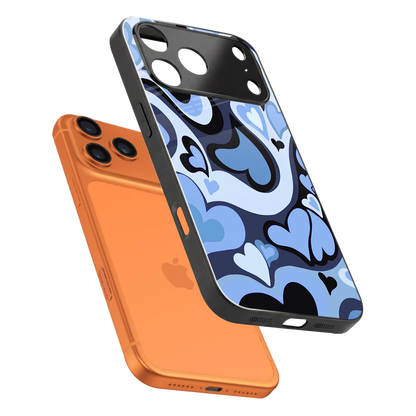 Y2K Blue Meltdown Hearts sleek iphone 17 pro max cover with tempered glass back and TPU edges