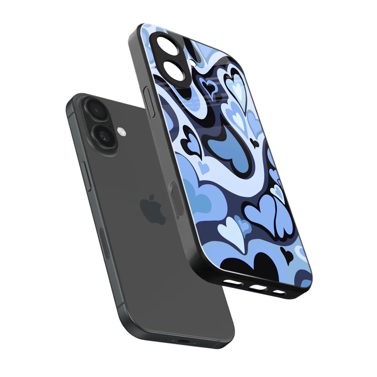 Y2K Blue Meltdown Hearts sleek iphone 17 cover with tempered glass back and TPU edges