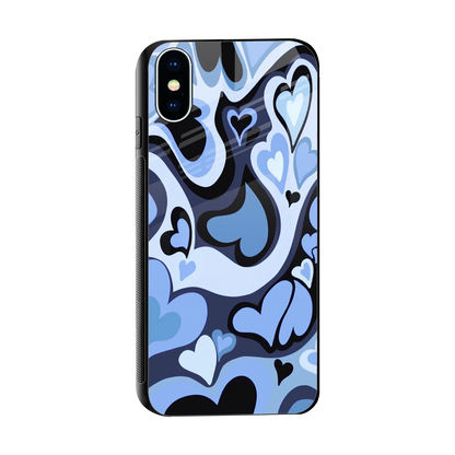 Y2K Blue Meltdown Hearts sleek iphone x cover with tempered glass back and TPU edges