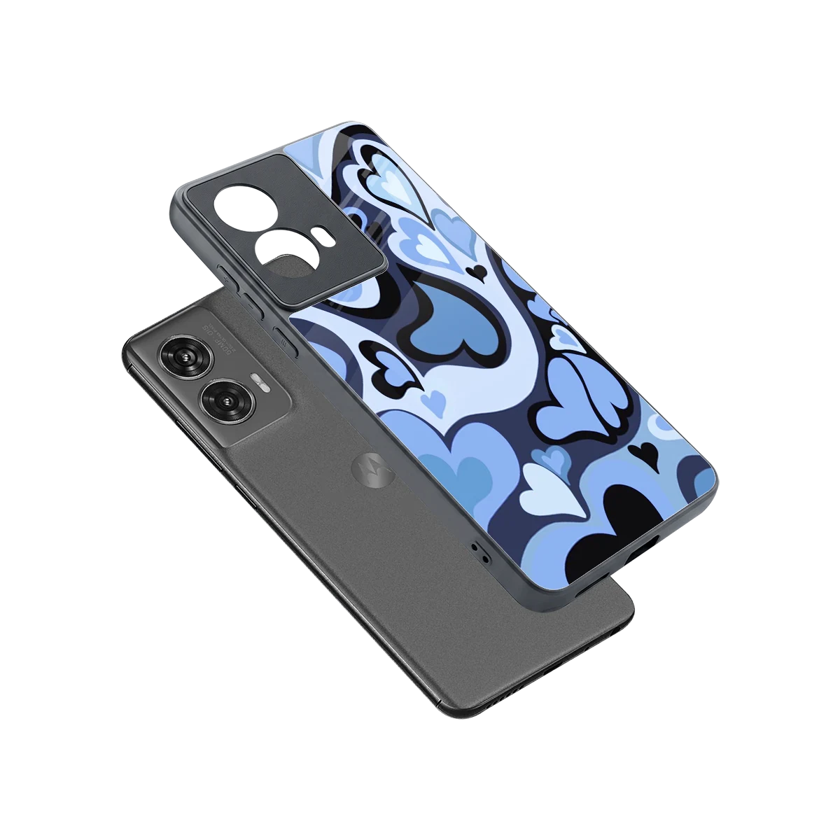 Y2K Blue Meltdown Hearts sleek motorola edge 50 fusion cover with tempered glass back and TPU edges
