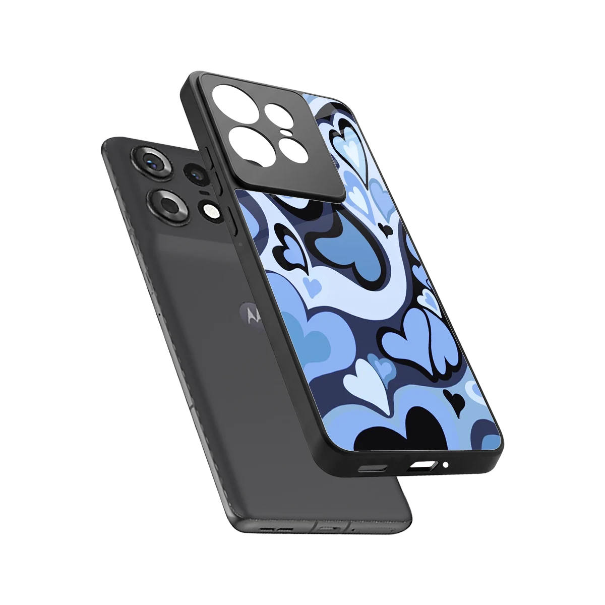 Y2K Blue Meltdown Hearts sleek motorola edge 50 pro cover with tempered glass back and TPU edges