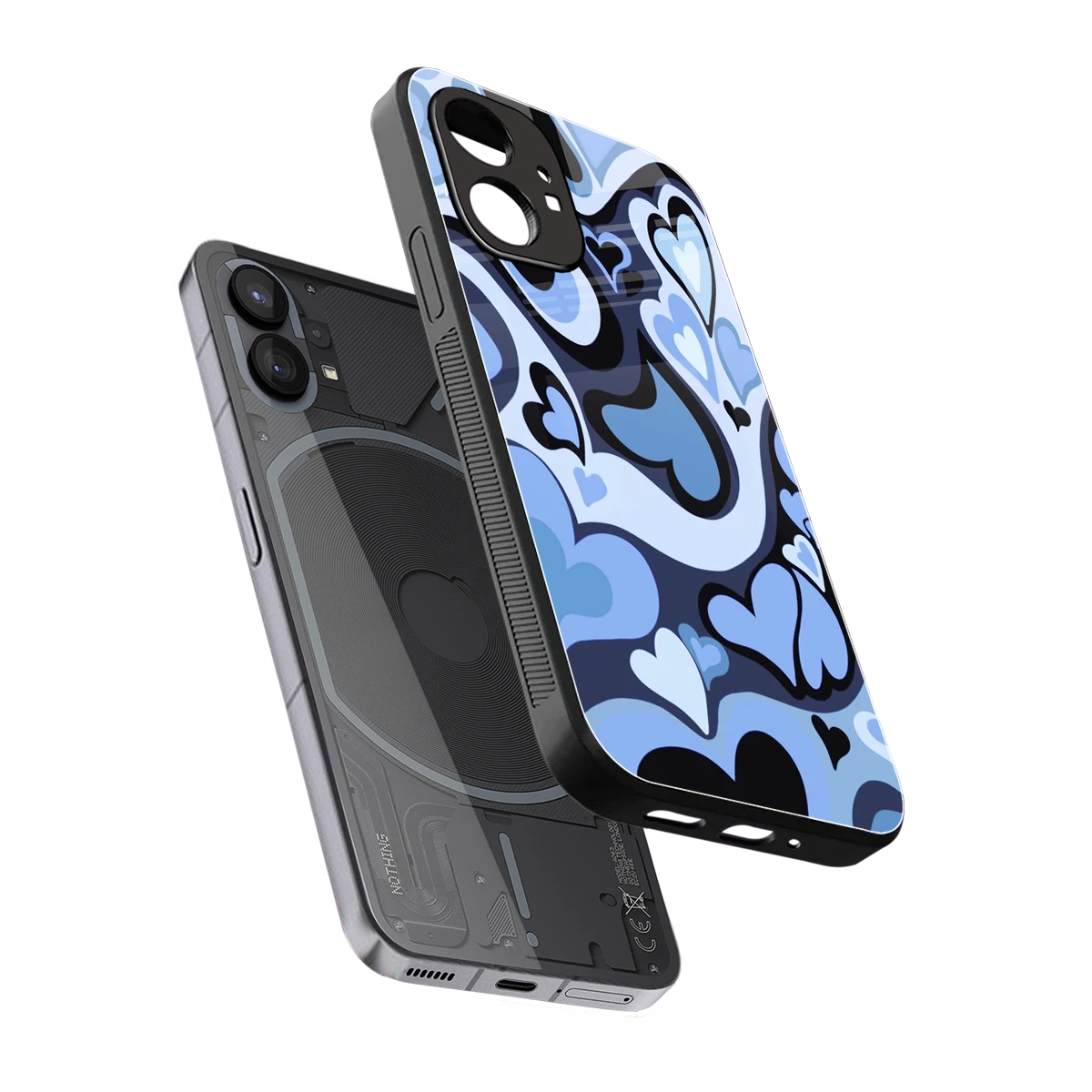 Y2K Blue Meltdown Hearts sleek nothing phone 1 cover with tempered glass back and TPU edges