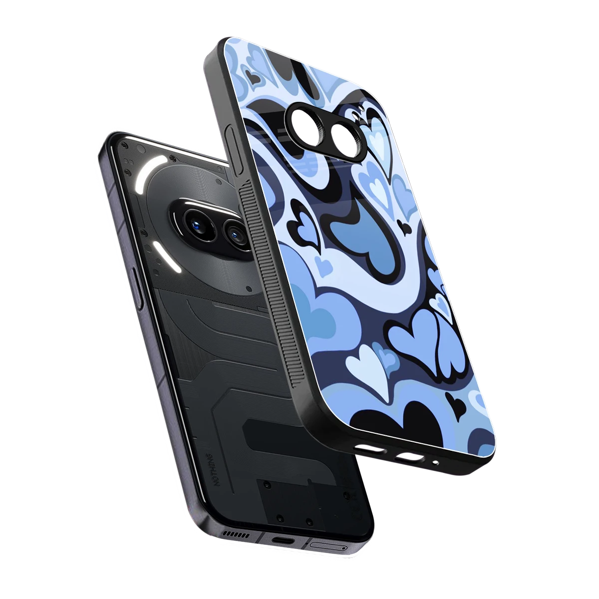 Y2K Blue Meltdown Hearts sleek nothing phone 2a plus cover with tempered glass back and TPU edges