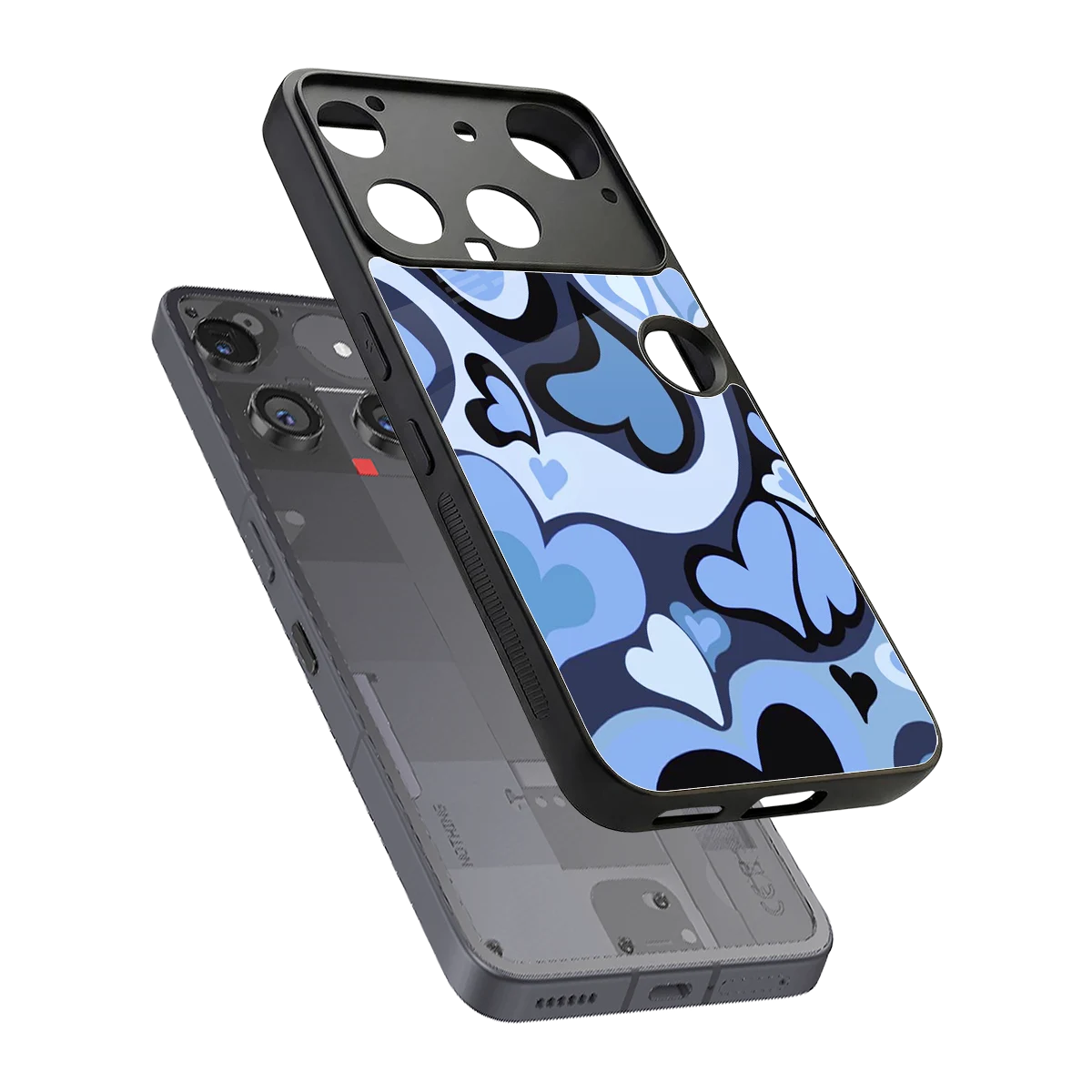 Y2K Blue Meltdown Hearts sleek nothing phone 3 cover with tempered glass back and TPU edges
