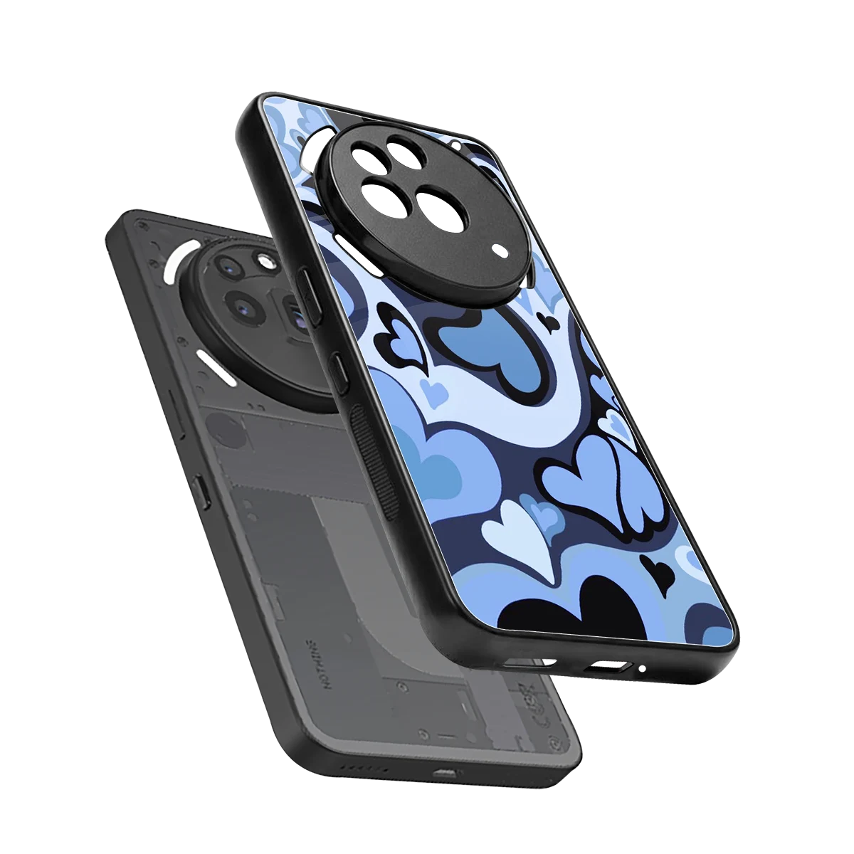 Y2K Blue Meltdown Hearts sleek nothing phone 3a pro cover with tempered glass back and TPU edges