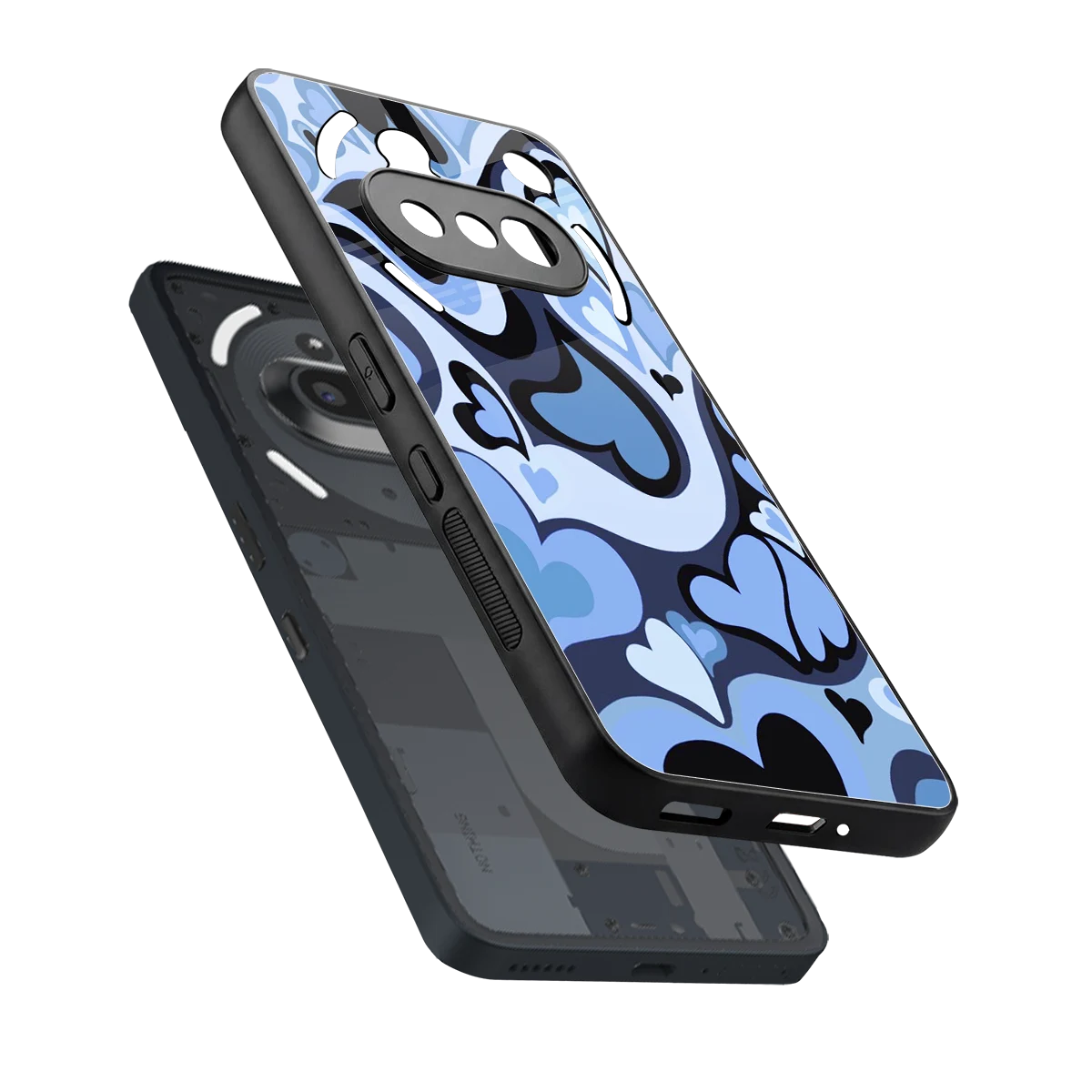 Y2K Blue Meltdown Hearts sleek nothing phone 3a cover with tempered glass back and TPU edges