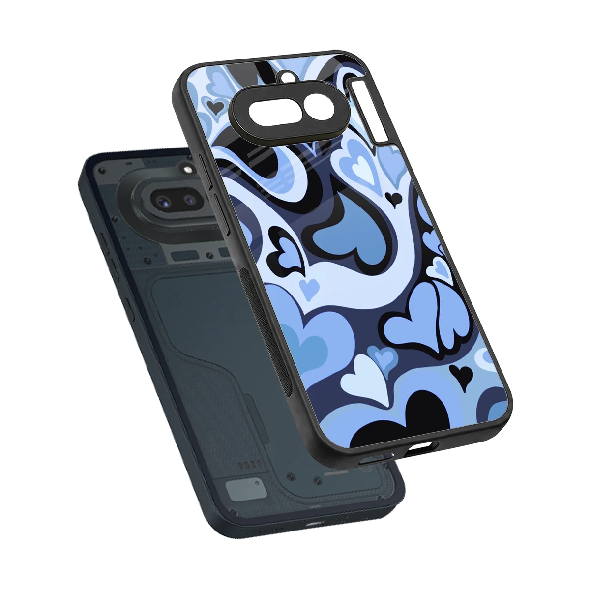 Y2K Blue Meltdown Hearts sleek nothing phone 4a cover with tempered glass back and TPU edges