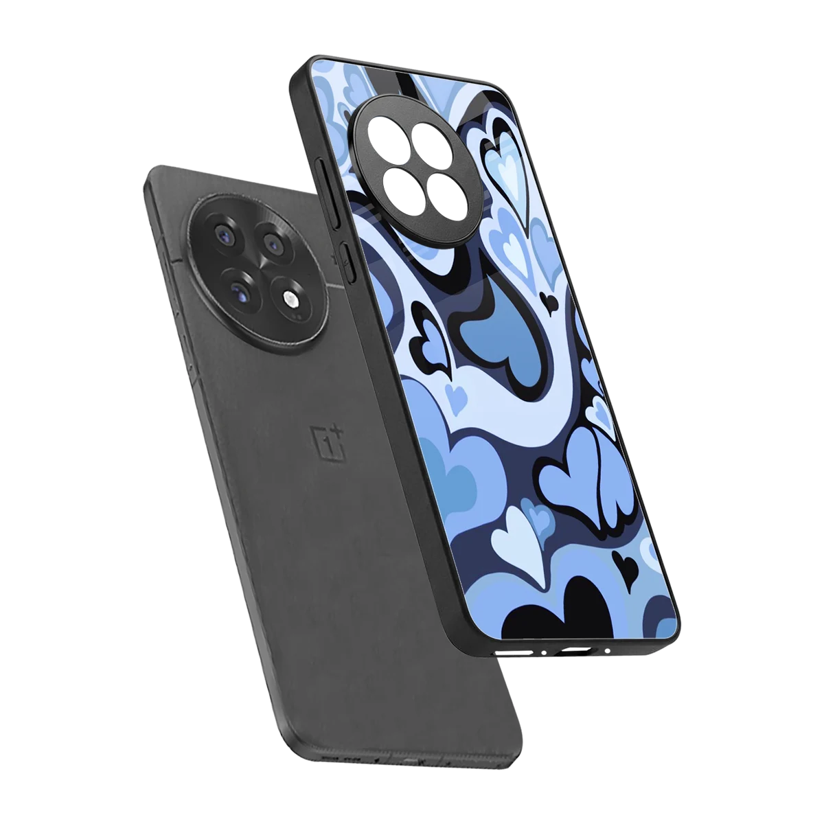 Y2K Blue Meltdown Hearts sleek oneplus 13r cover with tempered glass back and TPU edges