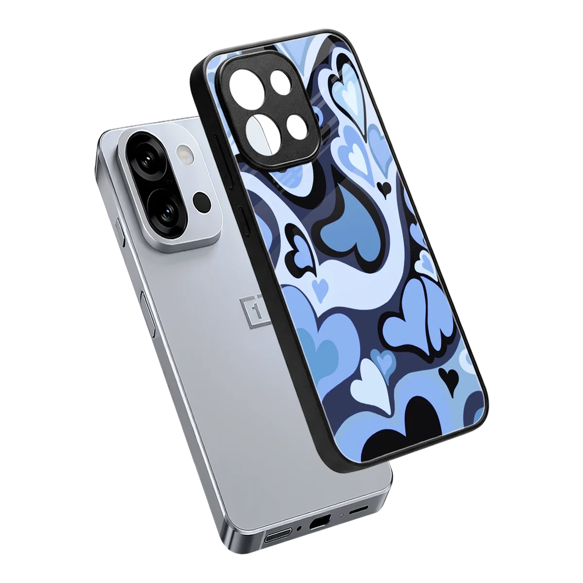 Y2K Blue Meltdown Hearts sleek oneplus 13s cover with tempered glass back and TPU edges